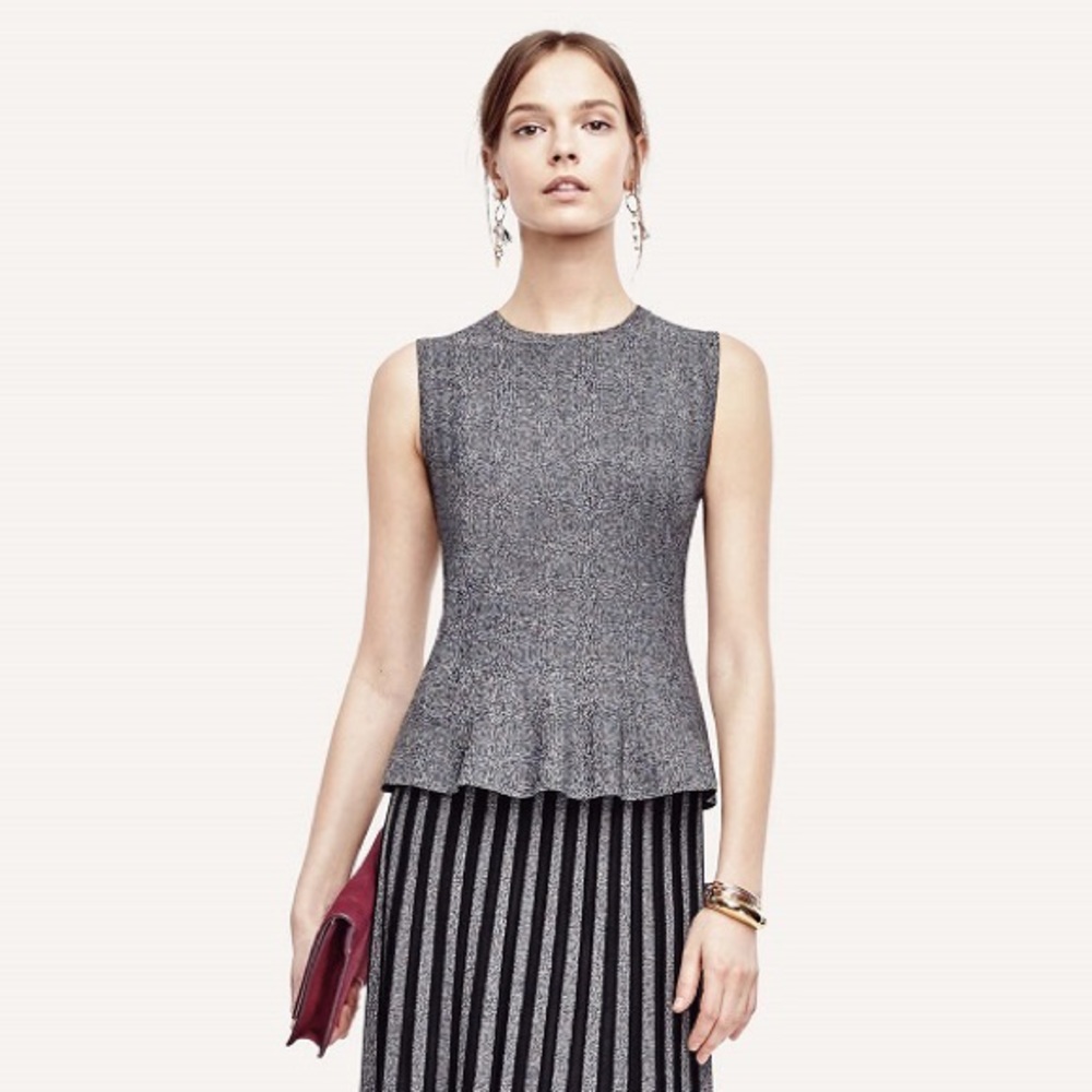 ANN TAYLOR Marled Sleeveless Stretch Peplum Top